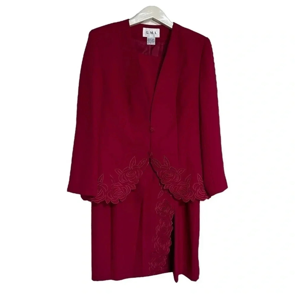 G.M.I. 14 red‎ formal 3 piece skirt blazer & dickie suit